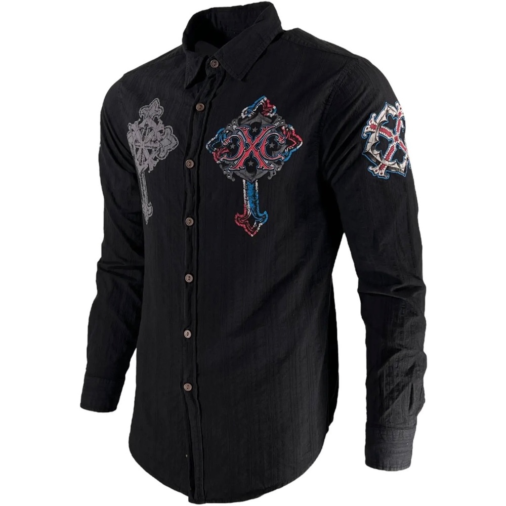 Xtreme Couture by Affliction Men's Button Down Woven Shirt Fortress Black - Picture 6 of 12